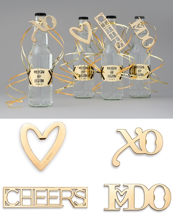 Weddingstar Matte-Gold-Metal Bottle Openers in 4 Modern Designs