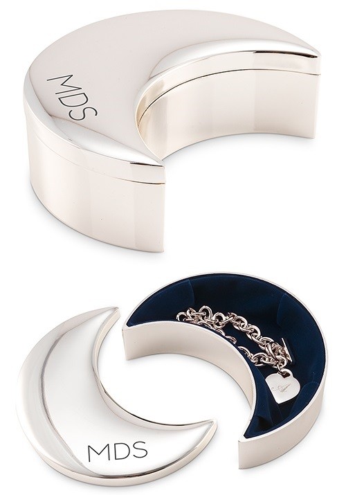 Weddingstar Monogrammable Silver Half Moon Jewelry Box Personalized Gifts and Party Favors