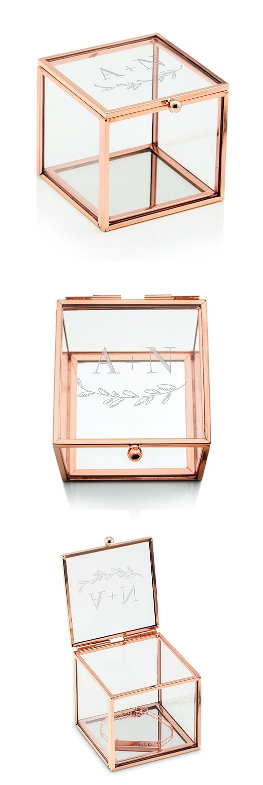 Glass Jewelry Box with Rose Gold Edges - Garland Under Etching