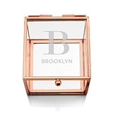 Glass Jewelry Box with Rose Gold Edges - Modern Serif Initial Etching