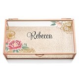 Weddingstar Rose Gold and Glass Jewelry Box with Modern Floral Etching