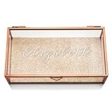 Rose Gold and Glass Jewelry Box with Elegant Calligraphy Etching