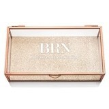 Rose Gold and Glass Jewelry Box with Modern Serif Initials Etching