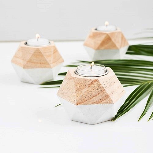 Weddingstar Geometric White-Dipped Wooden Tea Light Holders (Set of 4)