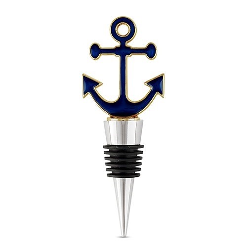 Weddingstar Navy Blue and Gold Anchor-Topped Bottle Stopper