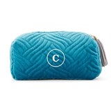 Weddingstar Monogrammed Oasis Blue Quilted Velvet Travel Toiletry Bag