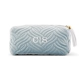 Weddingstar Monogrammed Spa Blue Quilted Velvet Travel Toiletry Bag