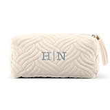 Weddingstar Monogrammed Ivory Beige Quilted Velvet Travel Toiletry Bag