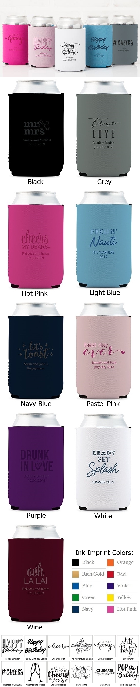 Custom Neoprene-Foam Beer Can Party Koozies (Birthday Designs)