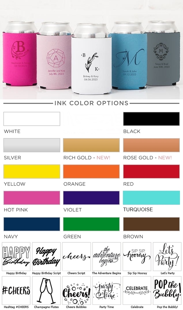 Custom Neoprene-Foam Beer Can Party Koozies (Monogram Designs)
