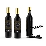 Wine Bottle-Shaped Corkscrew w/ Personalized Black/Gold Opulence Label