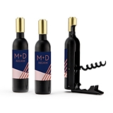 Wine Bottle-Shaped Corkscrew w/ Personalized Retro Luxe Stripes Label