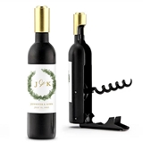 Wine Bottle-Shaped Corkscrew with Personalized Love Wreath Monogram