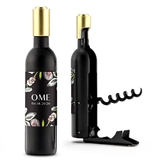 Wine Bottle-Shaped Corkscrew with Personalized Vintage Floral Label
