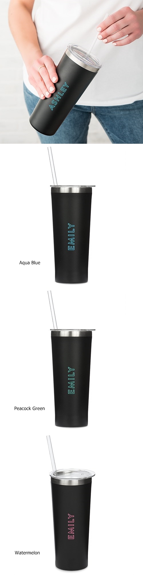 Black-Finish Stainless-Steel Tumbler - Summer Vibes Print (3 Colors)