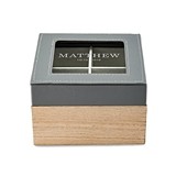 Wood and Faux-Leather Keepsake Box with Glass Lid - Classic Text