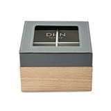 Wood and Faux-Leather Keepsake Box with Glass Lid - Modern Initials
