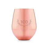 Copper Stemless Wine Glass with Woodland Monogram Etching