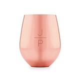 Copper Stemless Wine Glass with Stacked Monogram Etching