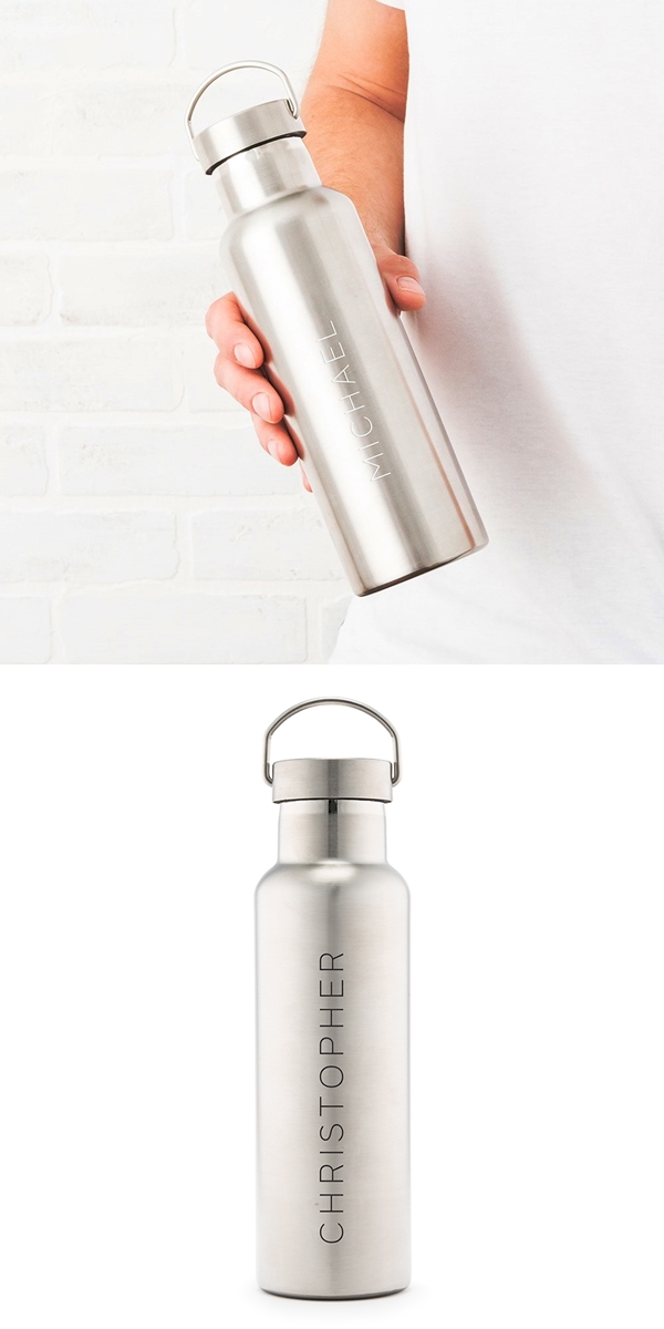 Personalized Chrome Stainless Steel Travel Bottle with Vertical Print