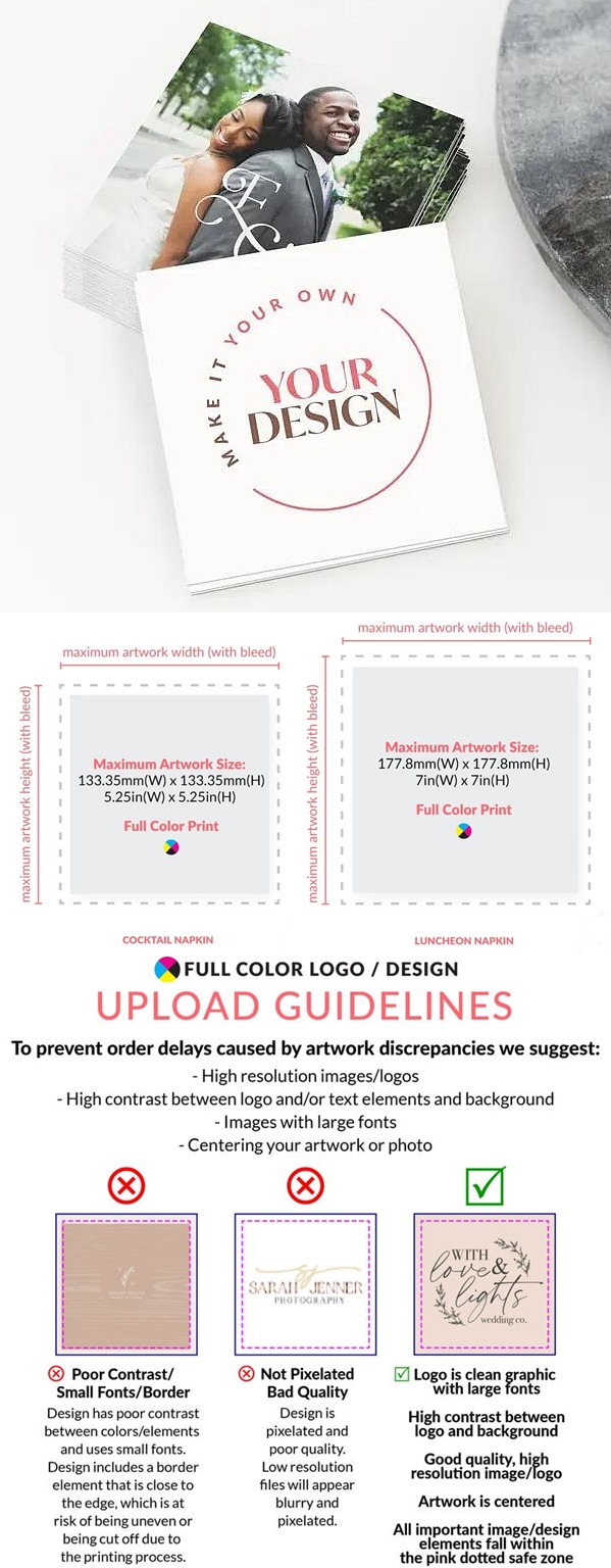 'Make it Your Own' Logo/Design Custom-Printed Paper Napkins (2 Sizes)