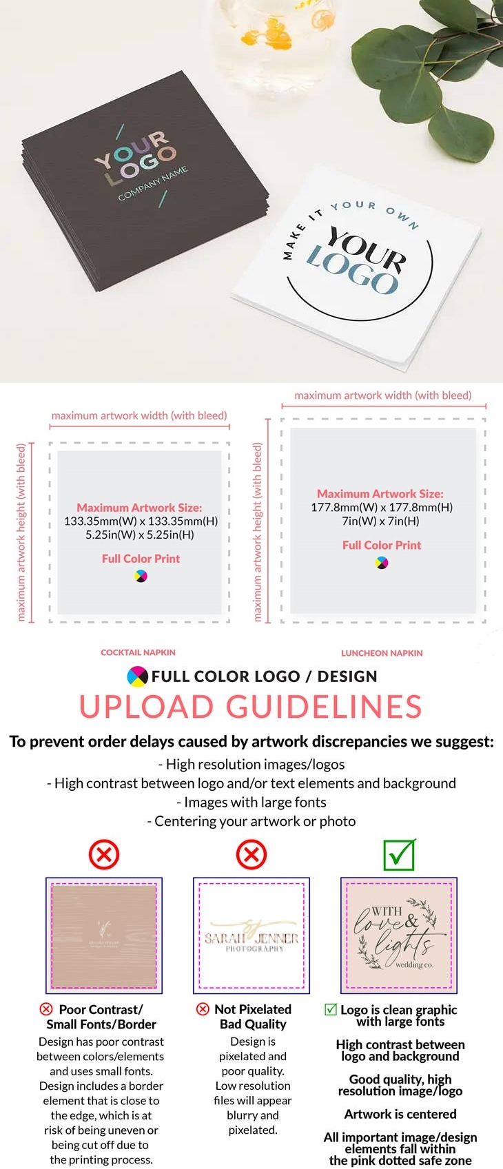 'Make it Your Own' Logo/Design Custom-Printed Paper Napkins (2 Sizes)