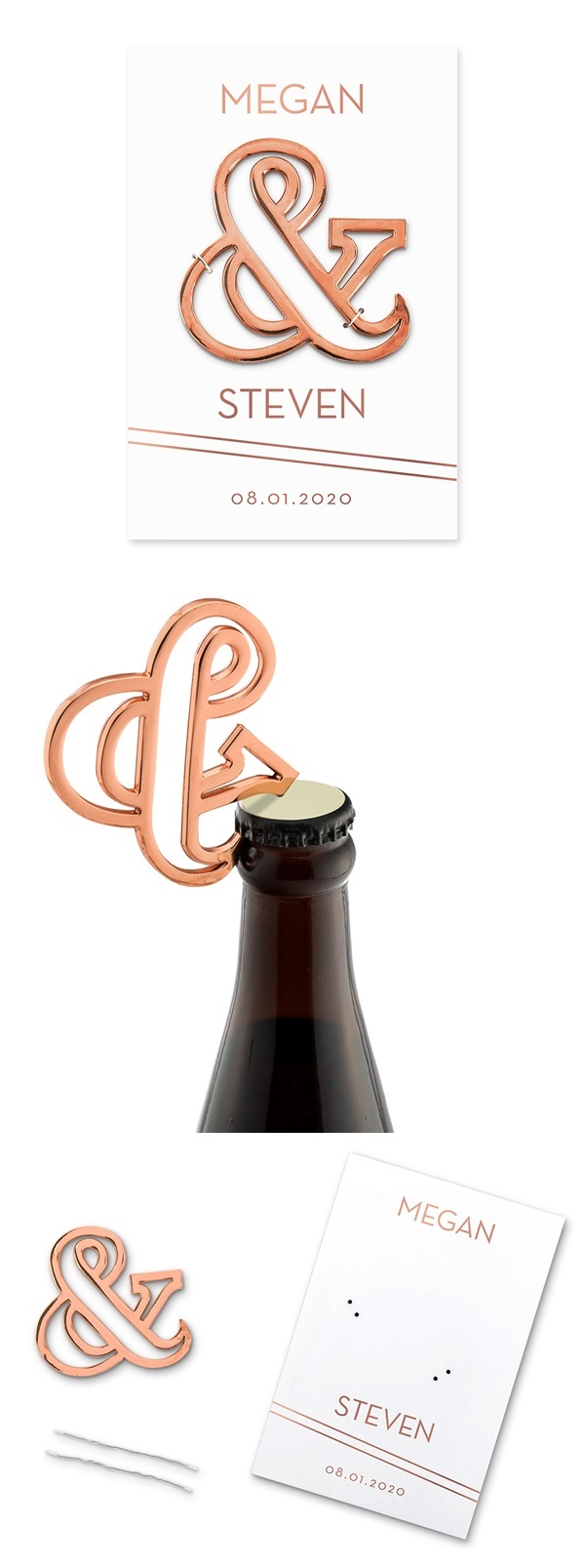 Retro Deluxe Rose Gold Ampersand Bottle Opener w/ Personalized Backer