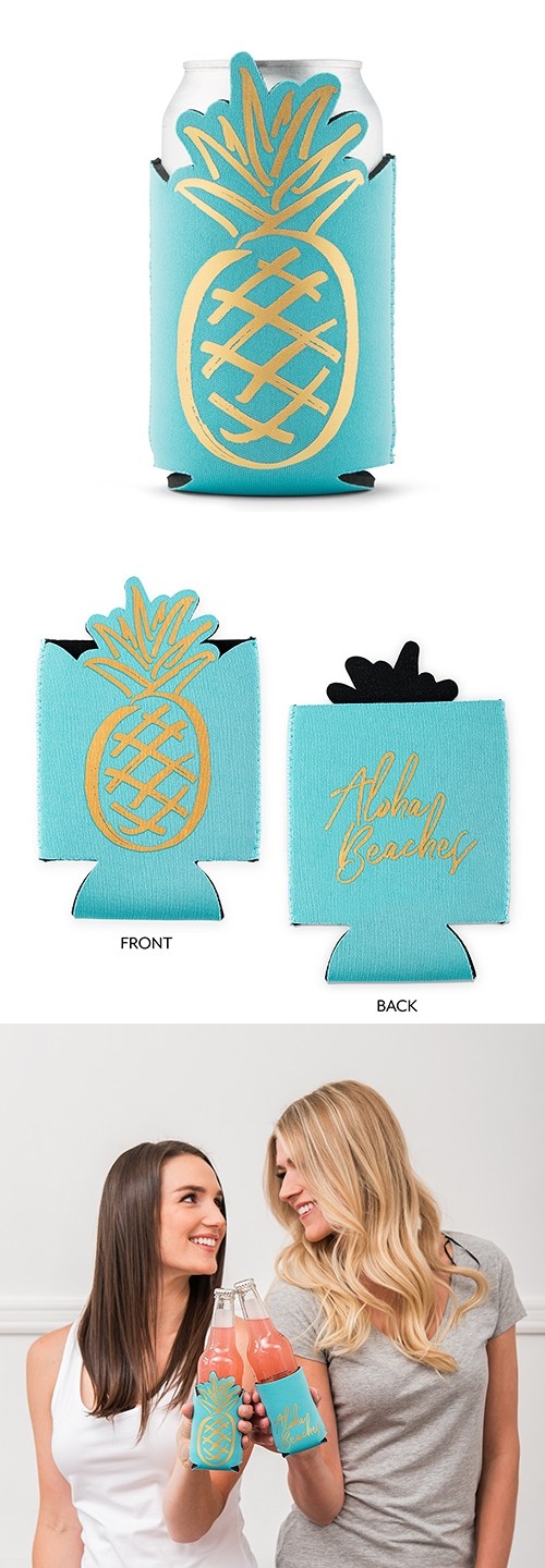 Pineapple-Shaped "Aloha Beaches" Neoprene-Foam Party Koozie