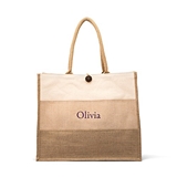 Large Personalizable Reusable Fabric Beach Tote Bag - Burlap Ombre