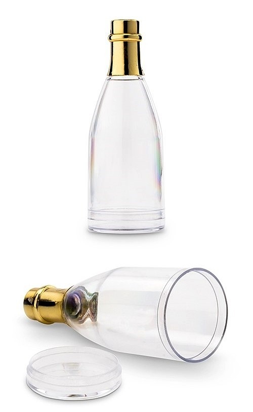 Small Clear Plastic Mini Champagne Bottle with Golden Top (Set of 3)