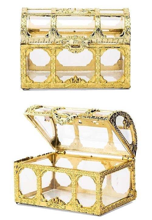 Small Clear Plastic Gold Treasure Chest Favor Containers (Set of 2)