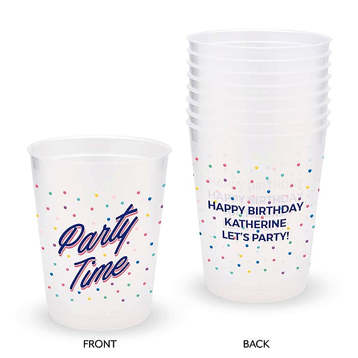 Personalized Frosted Plastic Party Cups - Party Time Graphic (Set of 8)