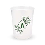 Personalized Frosted Plastic Party Cups - Floral Monogram Design (Set of 8)