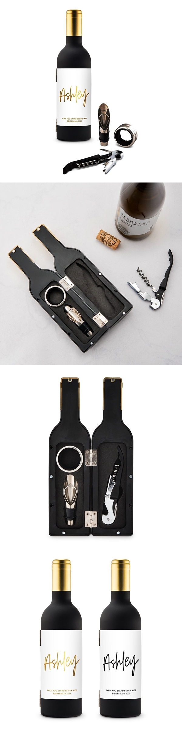 Personalized Wine Bottle Shaped Corkscrew Gift Set - Script Font