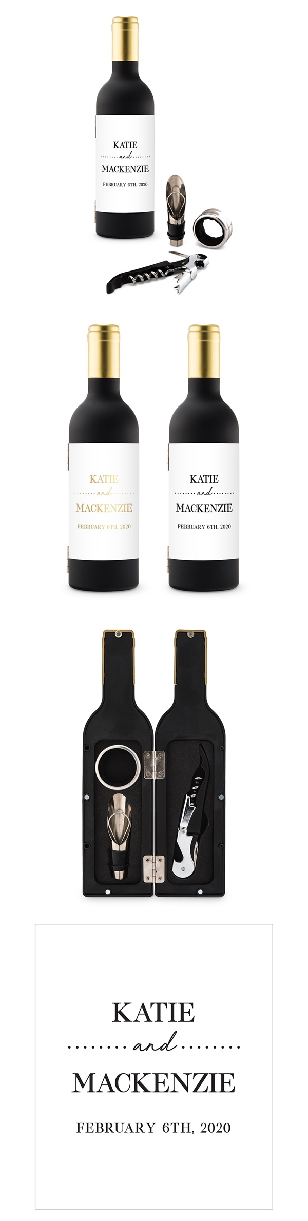 Wine Bottle-Shaped Corkscrew Gift Set with Classic Couple Design Label
