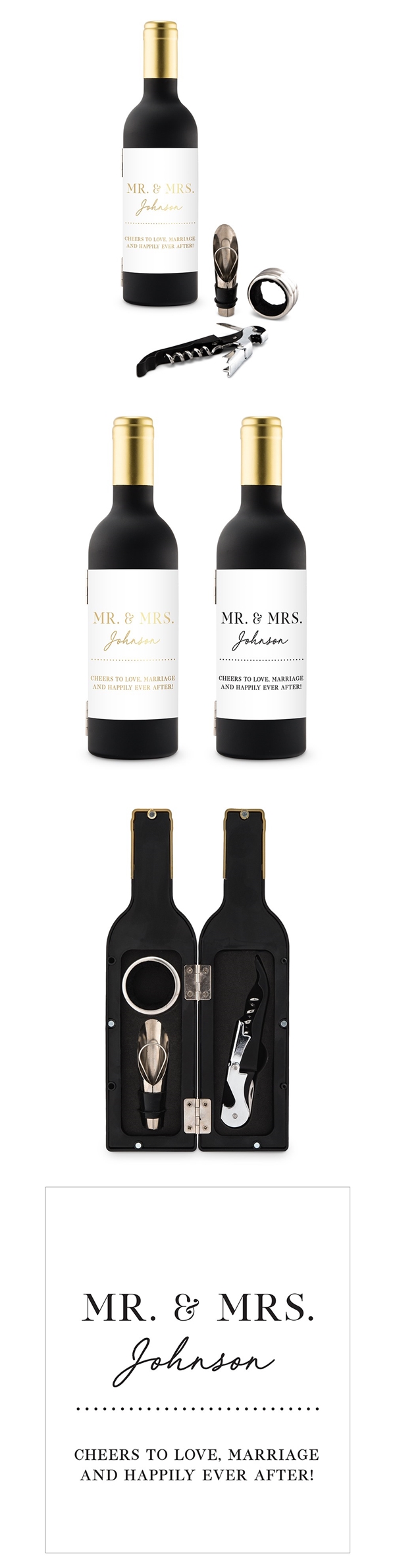 Wine Bottle-Shaped Corkscrew Gift Set with Mr & Mrs Design Label