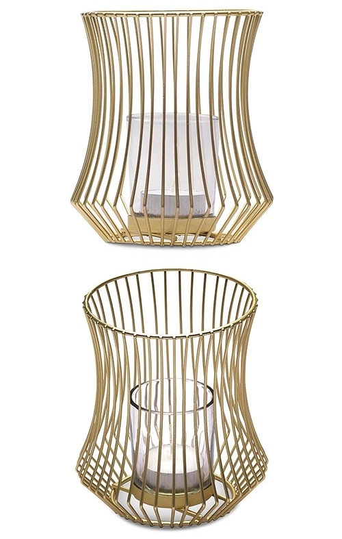 MrMrKura Metal Wire Candle Holder Set Of 2 - Gold Spiral Design Glass Pillar Holders For Home Decor & Table Centerpieces