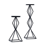 Weddingstar Tall Geo Pillar Candle Holders in Black Metal (Set of 2)