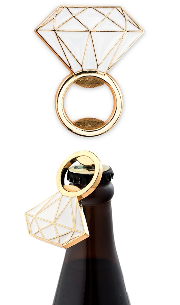 Weddingstar Gold-Metal & White Enamel Inlay Diamond Ring Bottle Opener