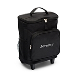 Embroidered Black Rolling Cooler Bag Trolley with Telescopic Handle