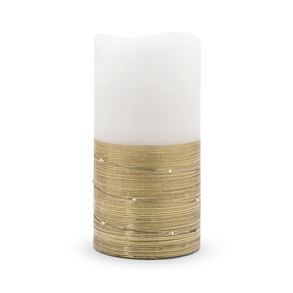 Weddingstar Flameless LED Pillar Candle - White & Gold Wire