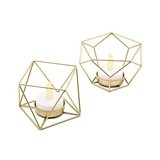 Weddingstar Small Geo Gold-Metal Tealight Candle Holders (Set of 2)