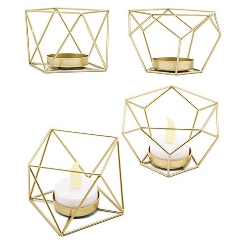 Weddingstar Small Geo Gold-Metal Tealight Candle Holders (Set of 2)