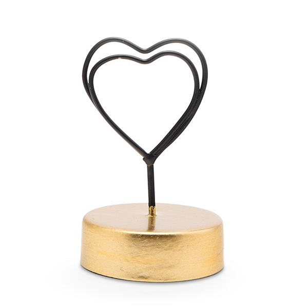 Black-Wire Double Heart Place Card Holders w/ Golden Stands (Set of 6)