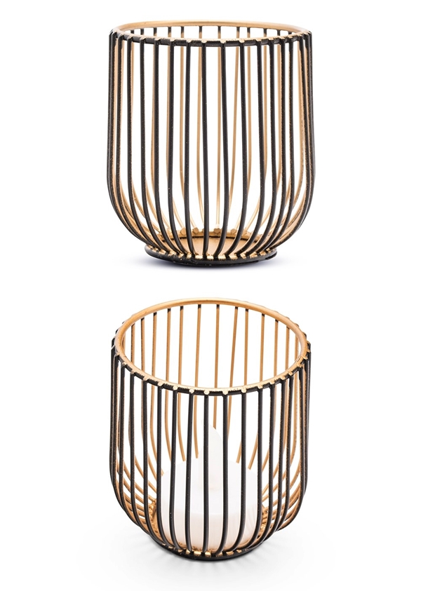 Small Geometric Wire Basket Tea Light Candle Holder - Black & Gold