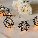 Decorative LED String of 10 Lights Inside Geometric Black Wire Cages