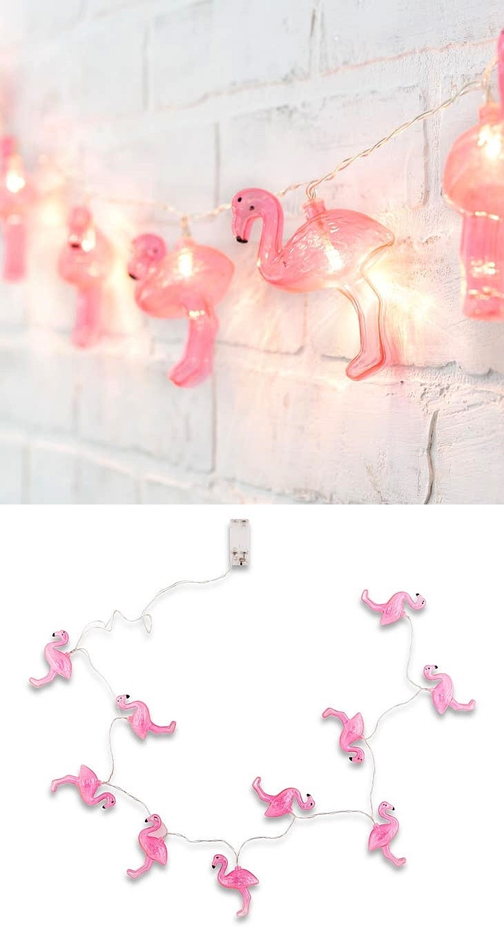 Decorative LED String of 10 Lights Inside Pink Flamingo Figurines