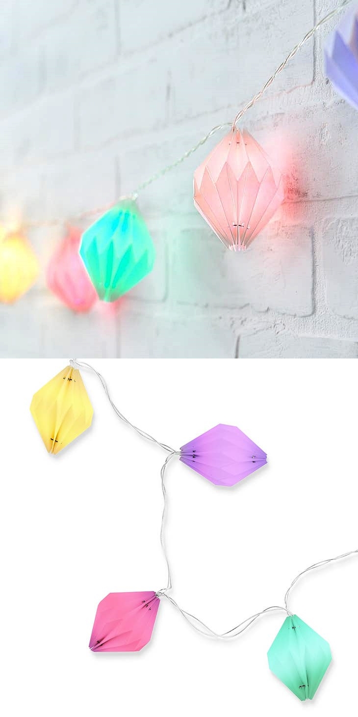 Decorative LED String of 10 Lights Inside Multicolored Geometric Paper Lanterns