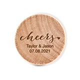 Custom Engraved Wooden Bottle Stopper with Script Cheers Design