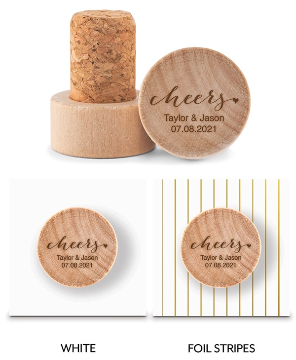 Custom Engraved Wooden Bottle Stopper with Script Cheers Design